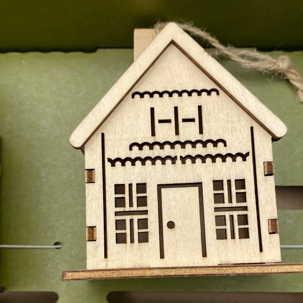 Crate&Barrel Wooden Laser Cut Christmas Village Set - Natural Brown